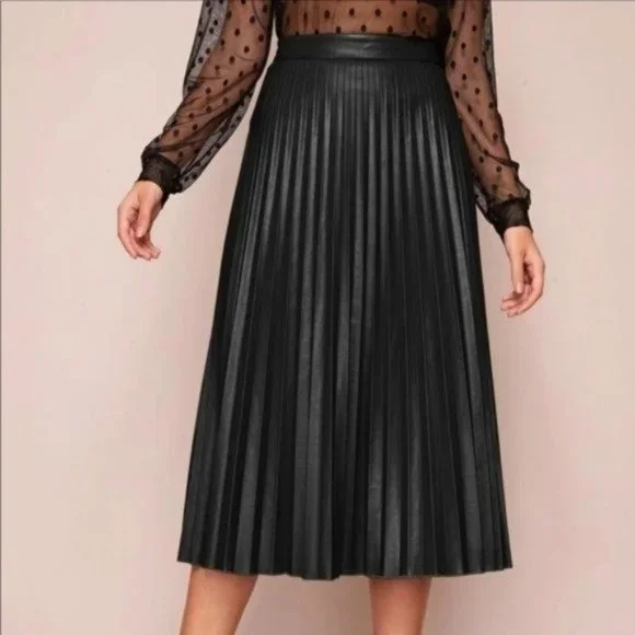 strapless open back dress Mixed Media Leather Pleated Ozzy Midi Dress main image 0